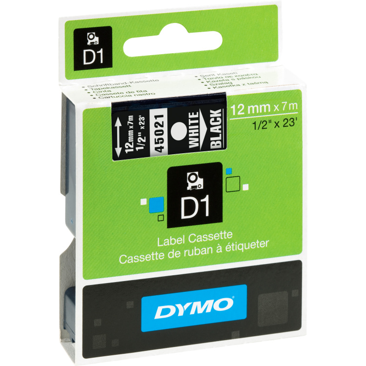 Dymo D1 standaard labels, 12mm x 7m printlint