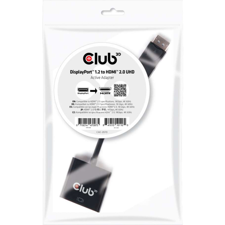 Club 3D DisplayPort 1.2 > HDMI 2.0 UHD Active Adapter