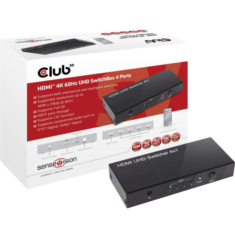 Club 3D HDMI 2.0 UHD Switchbox 4 ports adapter