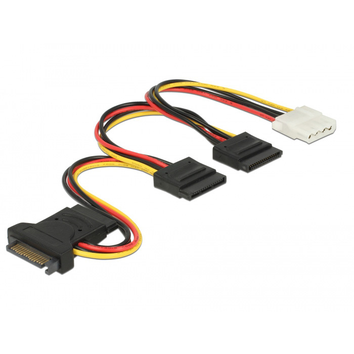 DeLOCK SATA 15 pin plug > 3 x SATA receptacle + 1 x Molex 4 pin female (PCB) kabel