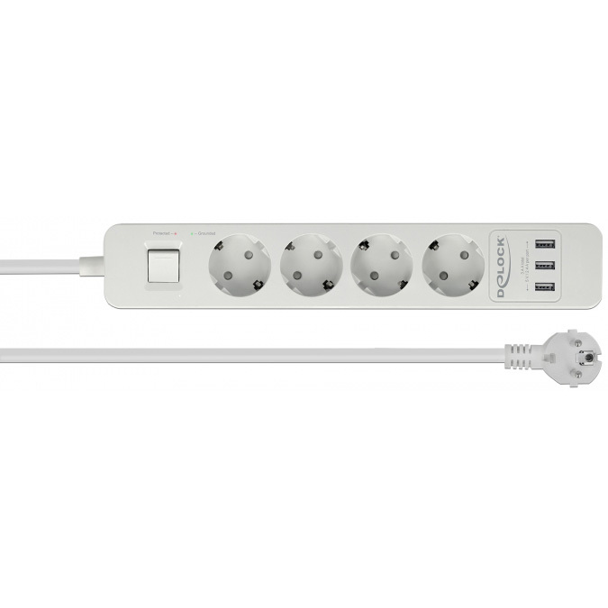 DeLOCK 4-weg stekkerdoos met USB-poorten