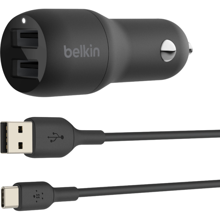 Belkin BoostCharge 2-poorts USB-A-autolader + USB-A/USB-C-kabel oplader