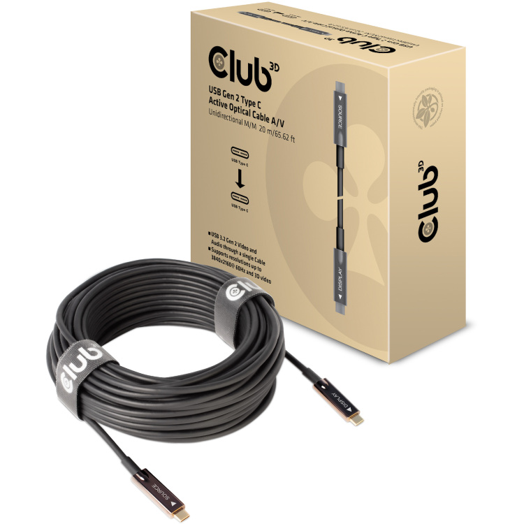 Club 3D USB-C Gen 2 Active Optical A/V Unidirectional M/M kabel