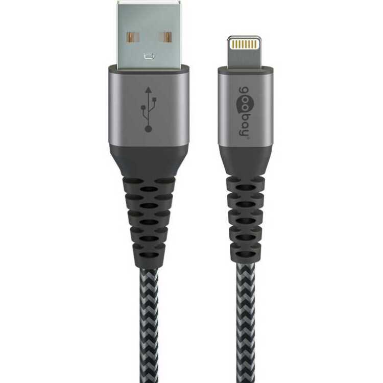 goobay Lightning > USB-A textielkabel met metalen aansluitingen