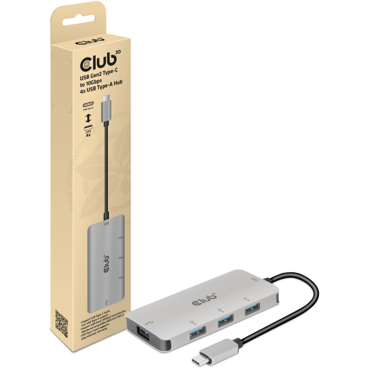 Club 3D USB-C Gen2 > 4x USB-A 10Gbps usb-hub