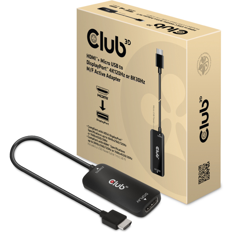 Club 3D HDMI + Micro USB naar DisplayPort Active Adapter