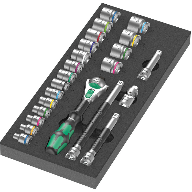 Wera 9721 Schuimrubberen inzetstuk met 8000 B Zyklop ratel 3/8" Set 1, 23-delig gereedschapsset