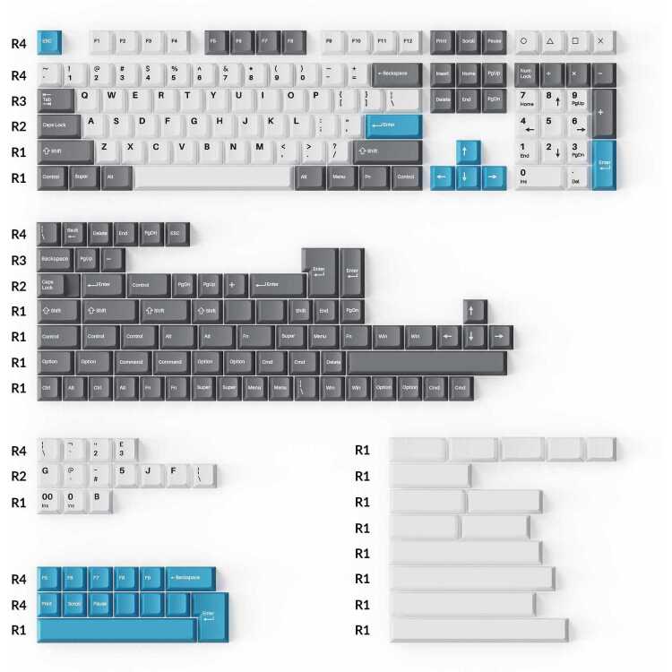 Keychron Key Doub Shot PBT Full Grey Wh Blue keycaps