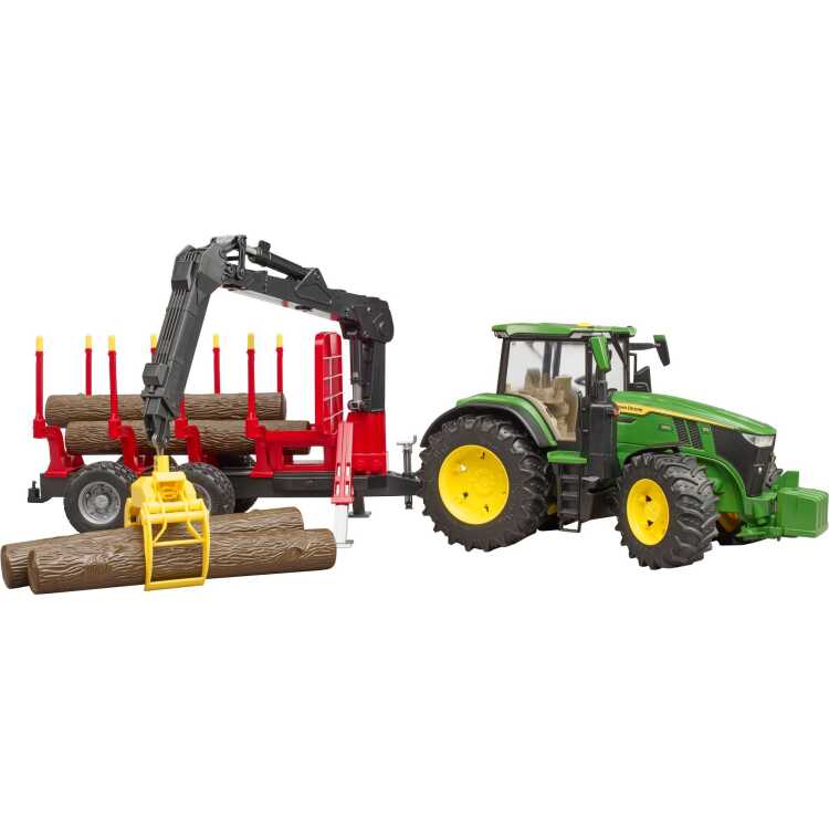bruder John Deere 7R 350 met aanhanger en 4 boomstammen modelvoertuig