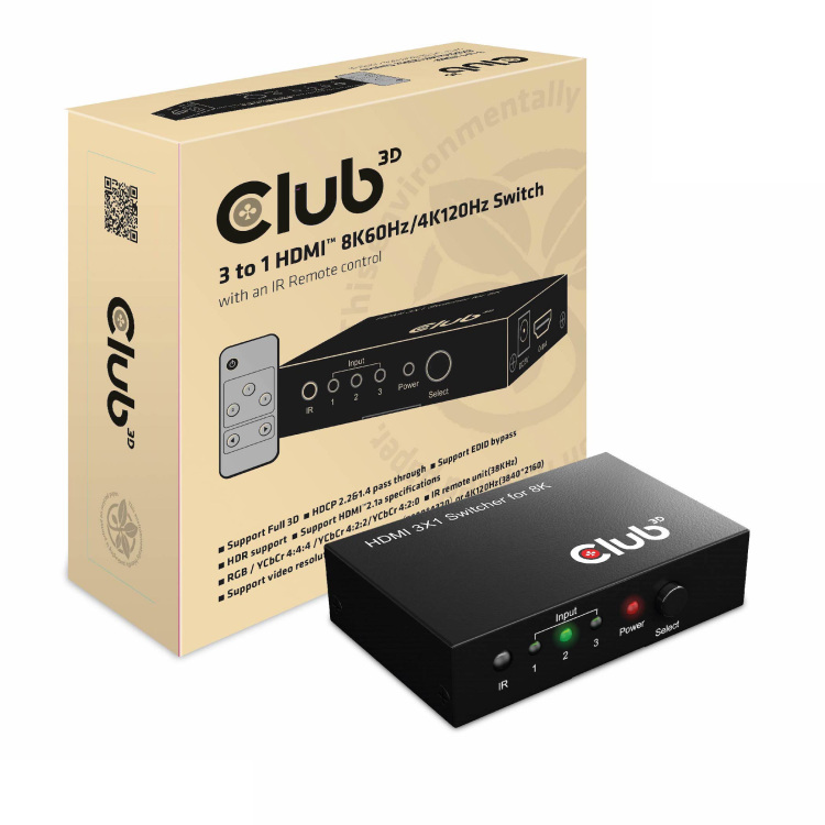 Club 3D 3 - 1 HDMI Switch 8K 60Hz / 4K 120Hz