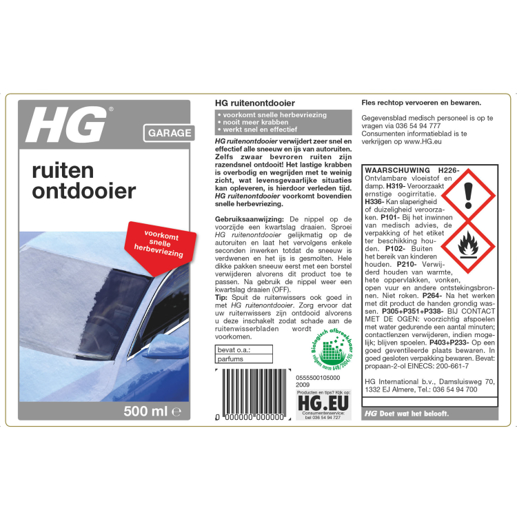 HG Ruitenontdooier 500 ml reinigingsmiddel