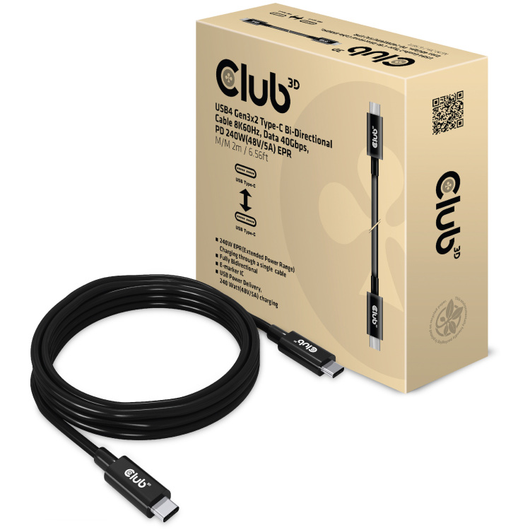 Club 3D USB4 Gen3x2 Type-C Bi-Directional kabel, 2 meter