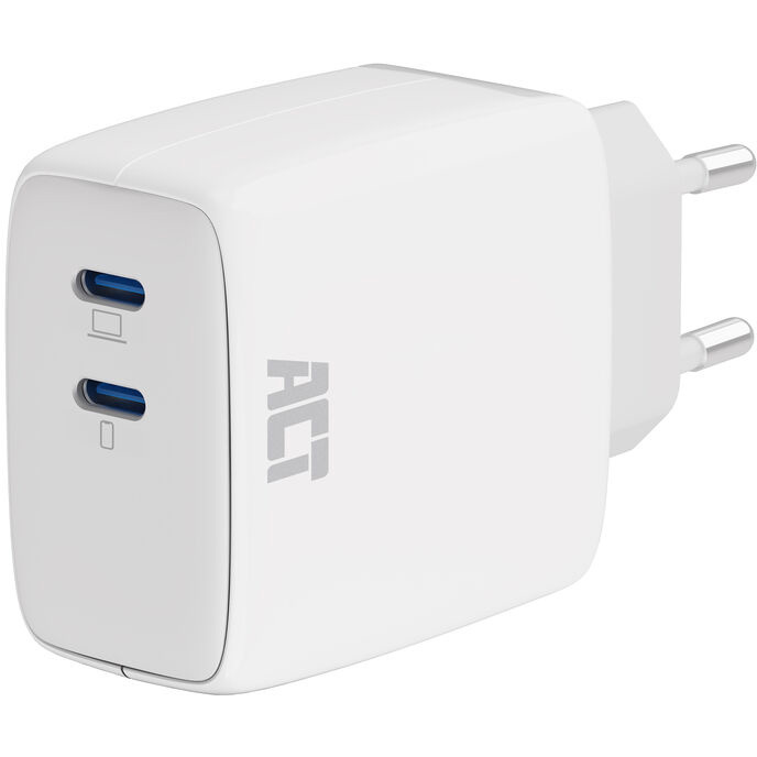 ACT Connectivity USB-C Lader 65W 2-port met Power Delivery PPS en GaNFast oplader