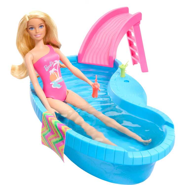 Mattel Blonde pop met zwembad en glijbaan