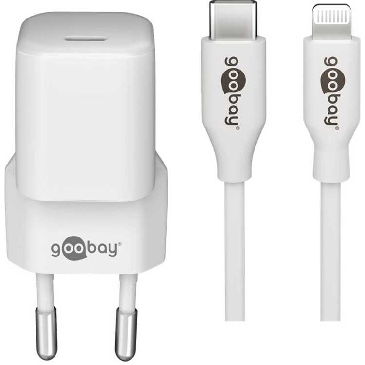 goobay Lightning/USB-C PD oplaad set Nano (20 W) oplader