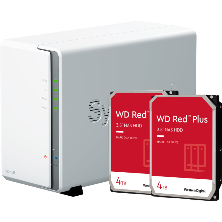 Synology DiskStation DS223j incl. 2x WD Red Plus 4 TB harde schijf nas