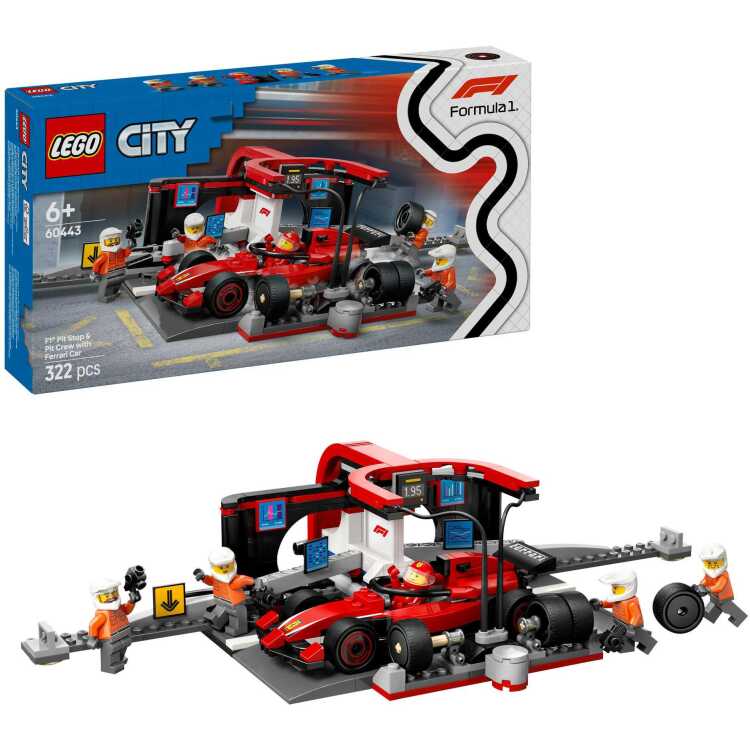 LEGO City - F1 pitstop en pitcrew met Ferrari auto Constructiespeelgoed