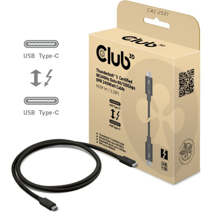 Club 3D Thunderbolt 5 Gecertificeerde 8K240Hz kabel