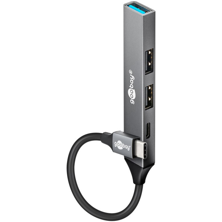 goobay Slanke USB-hub met 4 poorten, USB-C naar USB-C/USB-A, 5 Gbit/s