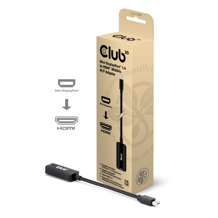 Club 3D Mini DisplayPort 1.4 naar HDMI 8K60Hz M/F Adapter
