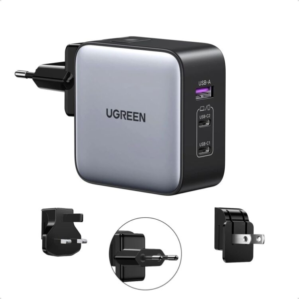 Ugreen Nexode 65W USB C GaN Oplader met 3 poorten met EU/US/UK Stekker