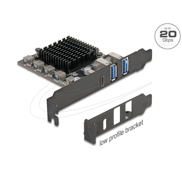 DeLOCK PCI Express x4 Card to 1 x USB Type-C 20 Gbps + 2 x Type-A 10 Gbps - Low Profile Form Factor usb-controller