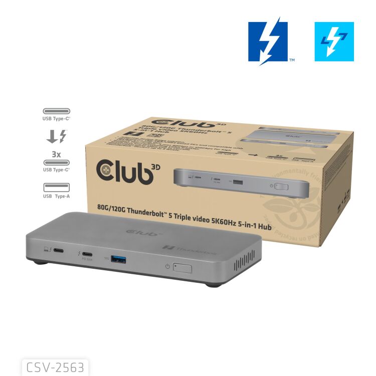 Club 3D 5-1 Thunderbolt 5 Hub Triple video dockingstation