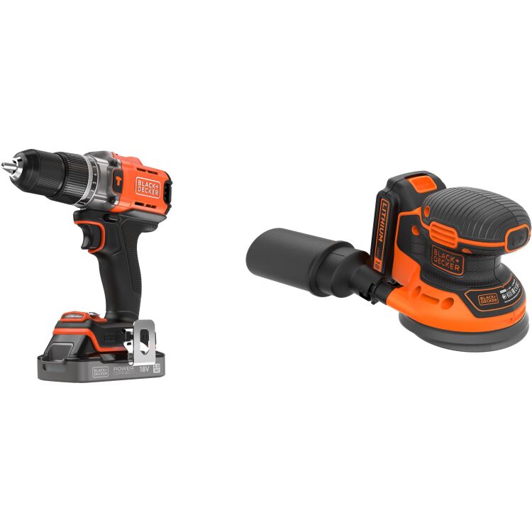 BLACK+DECKER 18V Schroefklopboormachine + 18V Excentrische schuurmachine Bundel