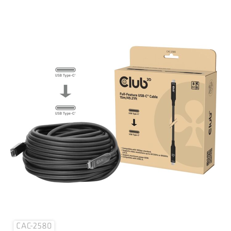 Club 3D Full-Feature USB-C kabel, 15m