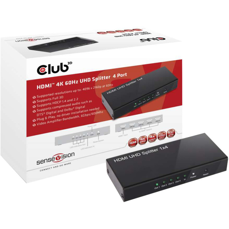Club 3D HDMI 2.0 UHD Splitter 4 ports hdmi splitter