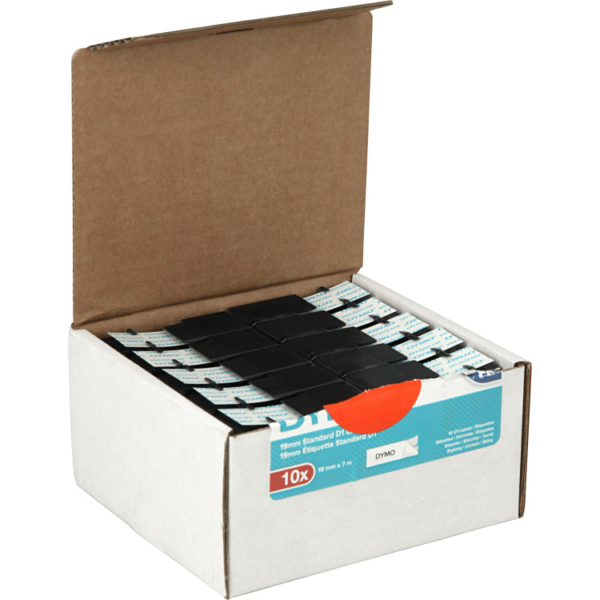 Dymo D1 tapecassette zwart op wit, 19mm x 7m printlint