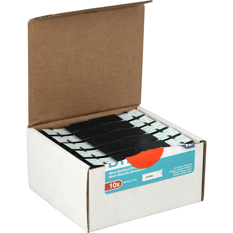 Dymo D1 tapecassette zwart op wit, 19mm x 7m printlint