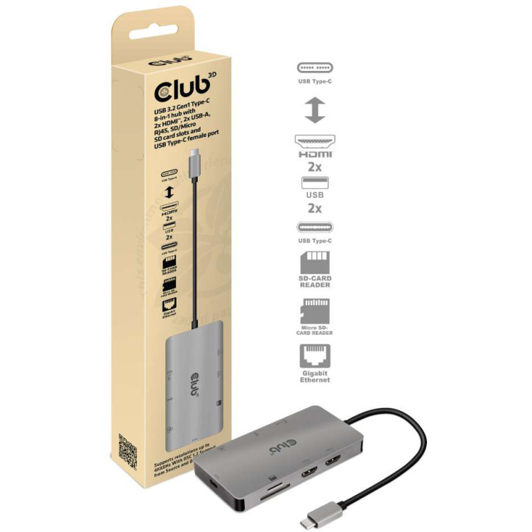 Club 3D USB 3.2 Gen1 Type-C 8-in-1 dockingstation