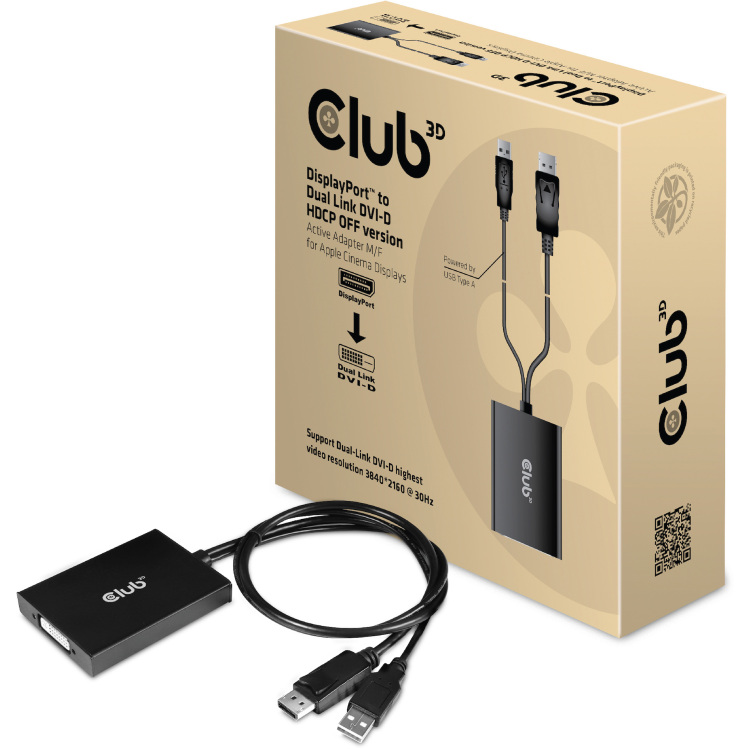 Club 3D DisplayPort to Dual Link DVI-D HDCP OFF version Active Adapter for Apple Cinema Displays