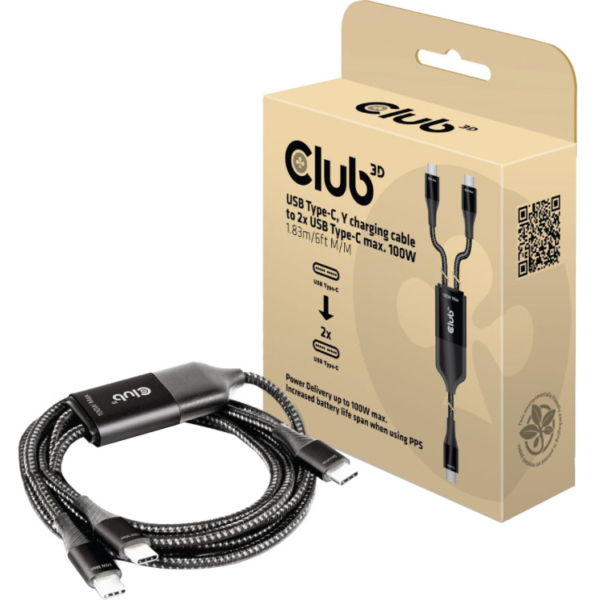 Club 3D USB Type-C, Y oplaadkabel naar 2x USB Type-C splitterkabel