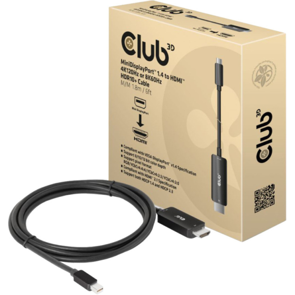 Club 3D mini DisplayPort 1.4 naar HDMI kabel