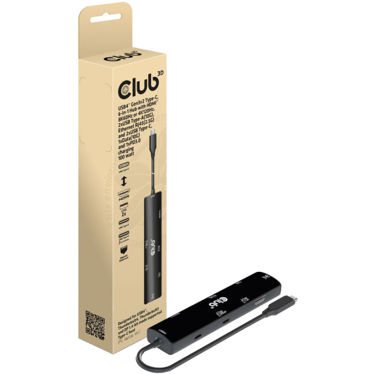 Club 3D USB4 Gen3x2 Type-C, 6-in-1 dockingstation