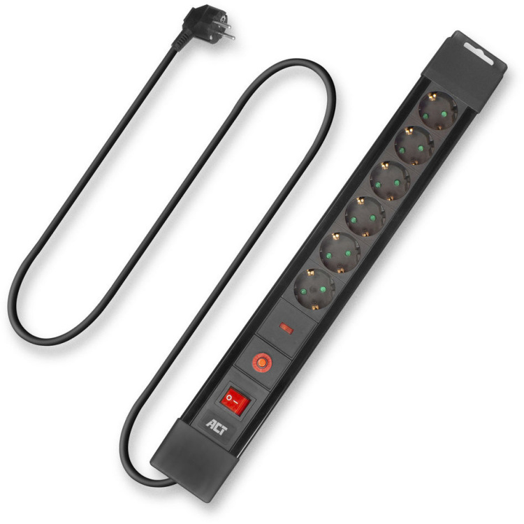 ACT Connectivity Stekkerdoos met 6 stopcontacten en overspanningsbeveiliging