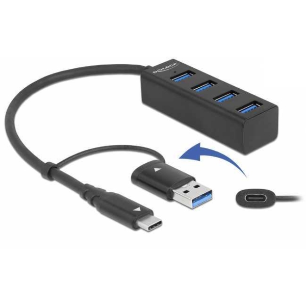 DeLOCK 4-poorts USB 3.2 Gen 1 hub met USB Type-C of USB Type-A aansluiting usb-hub