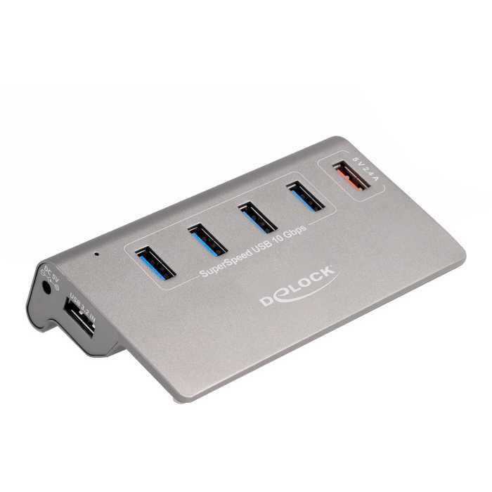 DeLOCK USB-hub 10 Gbps met 4 USB-A + 1 Quick Charge poort