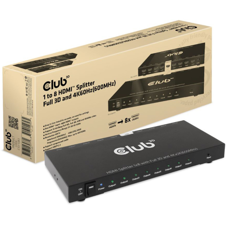 Club 3D 1 to 8 HDMI Splitter Full 3D and 4K60Hz (600MHz)