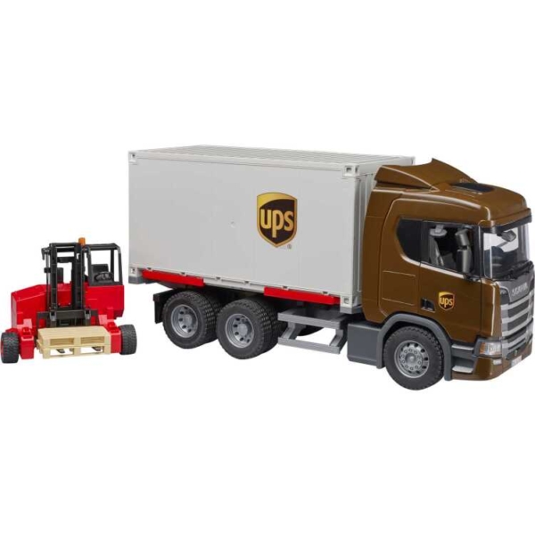 bruder Scania Super 560R UPS logistiek vrachtwagen met heftruck en pallets modelvoertuig