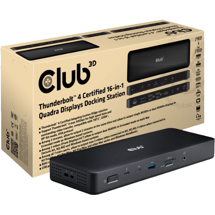 Club 3D Thunderbolt 4, 16-in-1 Quadra Displays Dockstation dockingstation