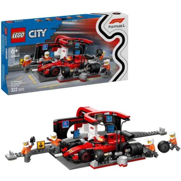 LEGO City - F1 pitstop en pitcrew met Ferrari auto Constructiespeelgoed