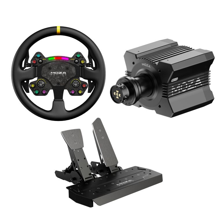 MOZA RS V2 stuurwiel + R12 V2 stuurbasis + SR-P Pedal Set (Throttle + Brake) Bundel