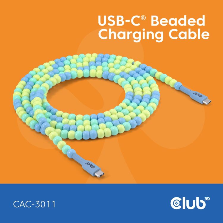 Club 3D USB-C Beaded Cable Blue, 2 meter kabel