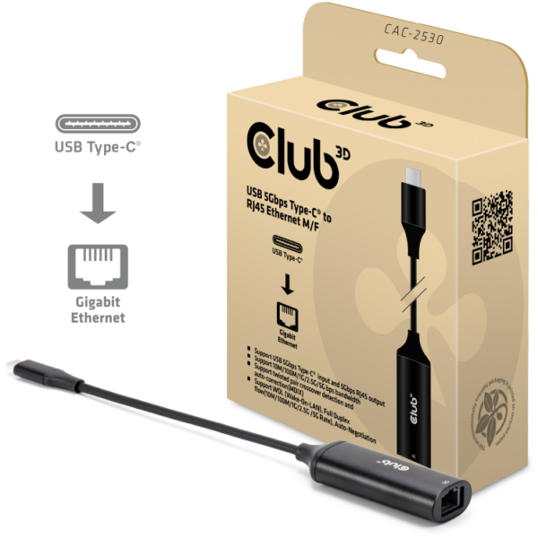 Club 3D Club USB 5Gbps Type-C? to RJ45 Ethernet