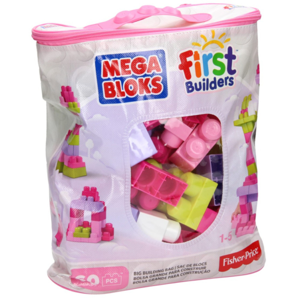 Mattel First Builders - Big Building Bag (Roze), 60 stuks Constructiespeelgoed