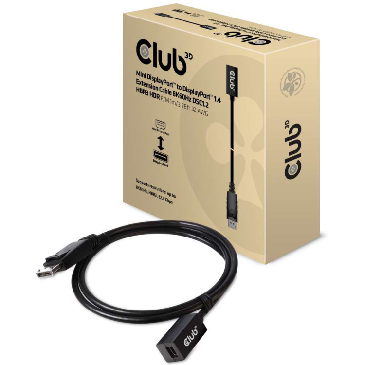 Club 3D Mini DisplayPort > DisplayPort 1.4 (male) verlengkabel