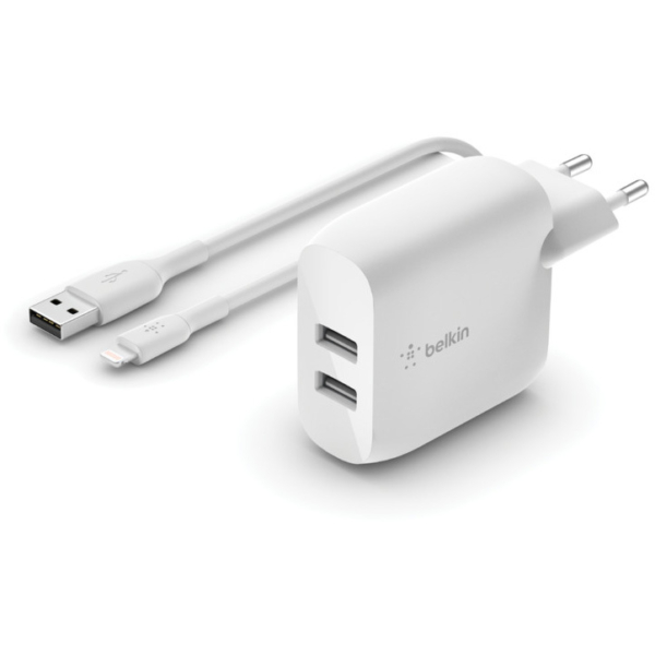 Belkin BOOSTCHARGE 2-poorts USB-A wandlader + Lightning/USB-A kabel oplader